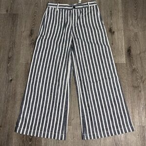 Madewell Zoe Relaxed Wide Leg Linen Cotton Sz 0 Petite Navy Striped Pants NU794